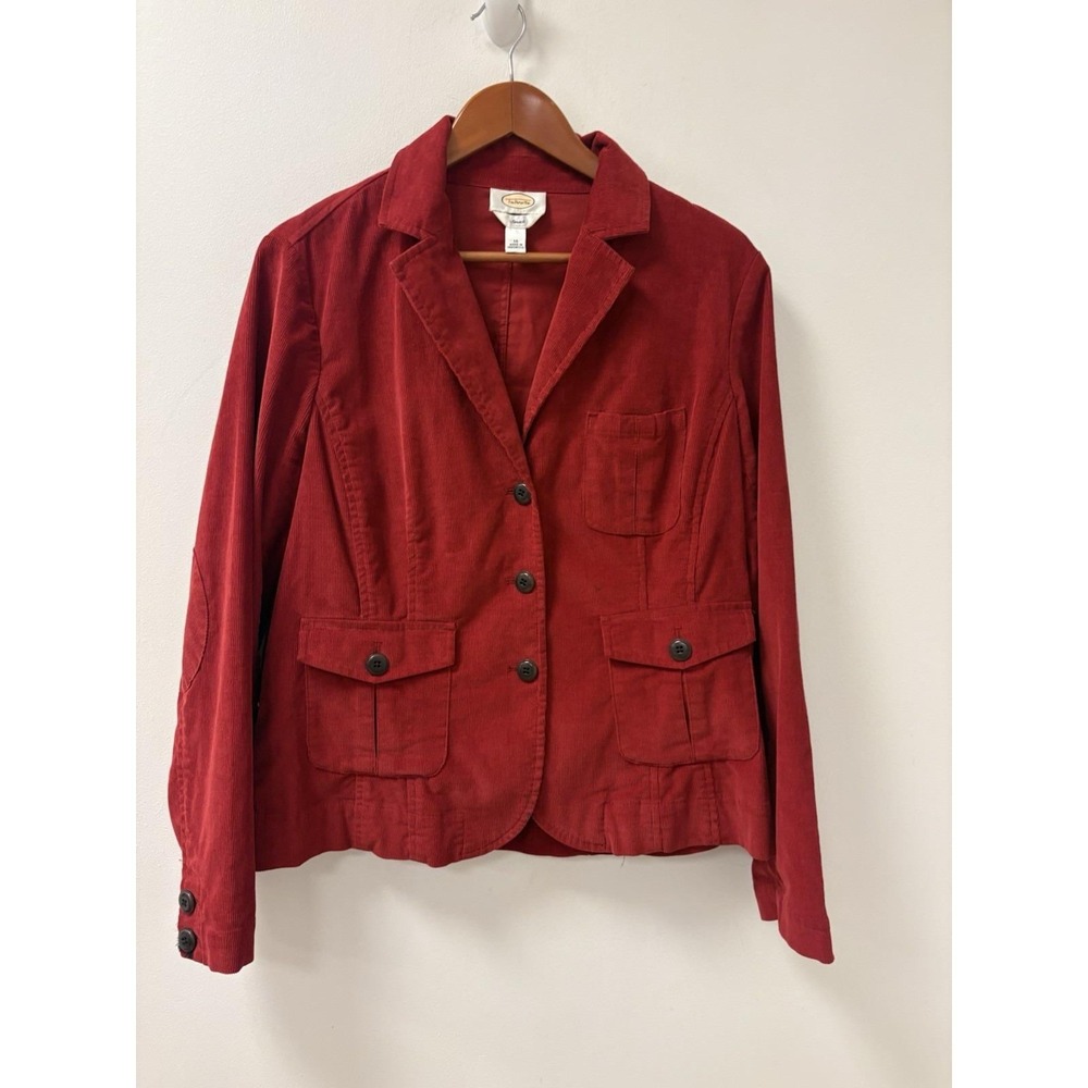 VTG Talbots Red Stretch Corduroy Jacket/Blazer Elbow Patches Sz 16